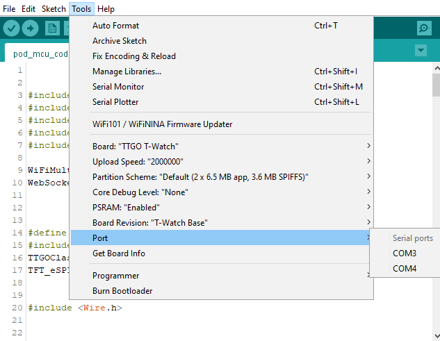 A screenshot of ports