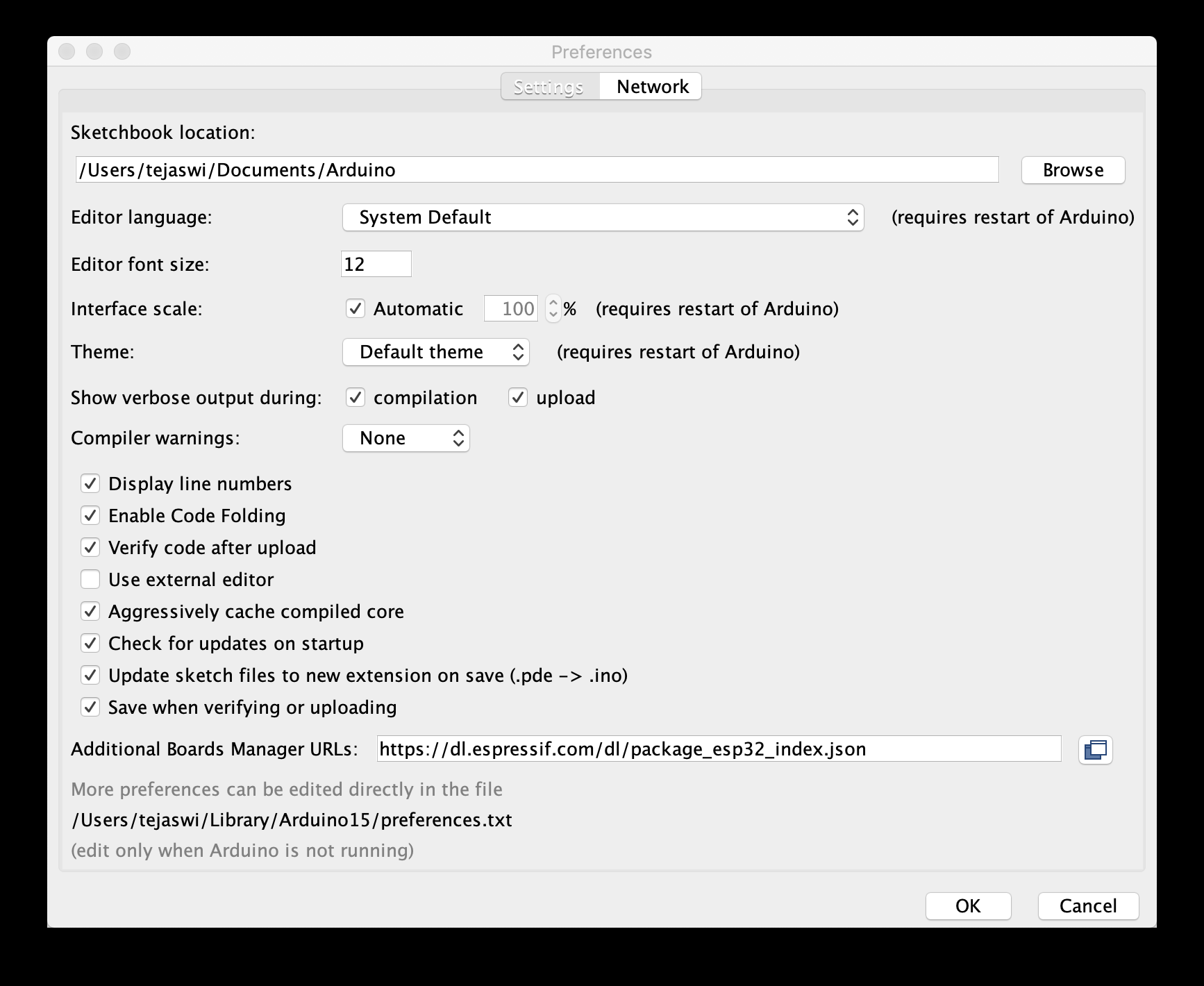 A screenshot of the additional boards screen in Arduino IDE